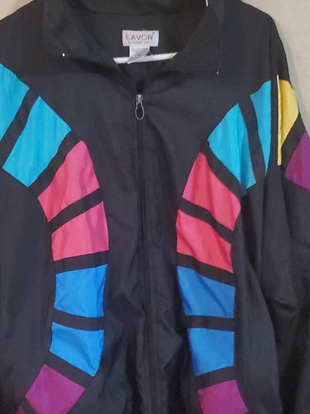 LAvon Black Colorblock Bomber Jacket with Bright Accents
